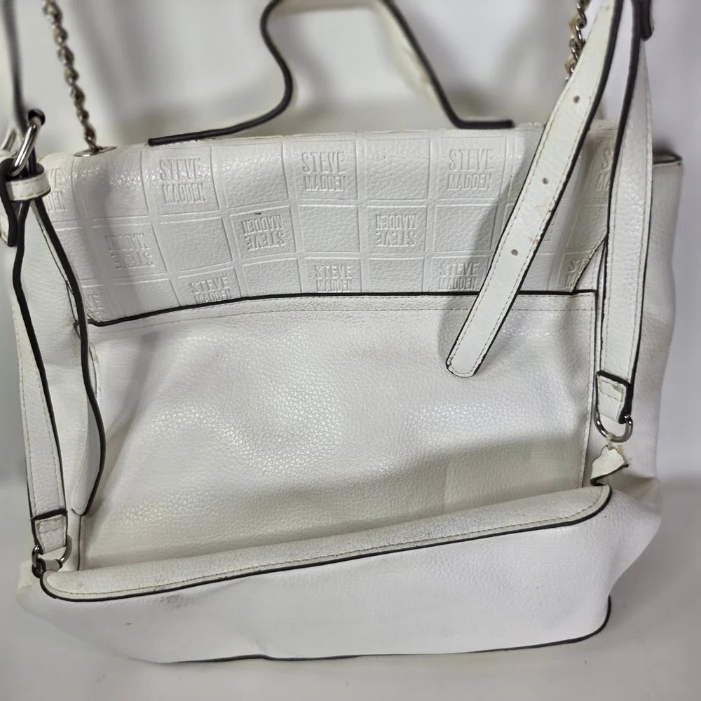 Steve Madden White Monogram Backpack Purse Crossbody Bag BSeyda Faux Leather SM